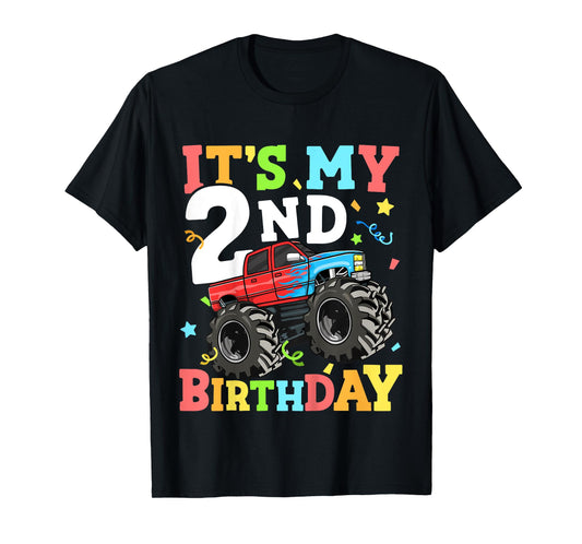 Kids Monster Truck It's My 2nd Birthday Boy Two 2 Toddler T-Shirt