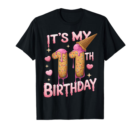 Ice Cream 11th Birthday Shirt For Girls 11 Year Old Birthday T-Shirt