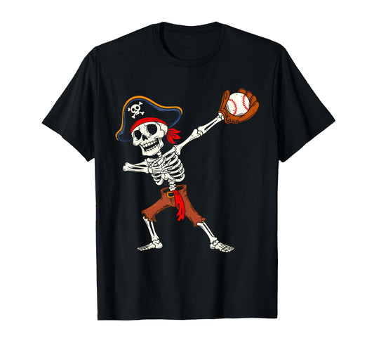 Skeleton Pirate Baseball Halloween Costume Boys Kids Toddler T-Shirt