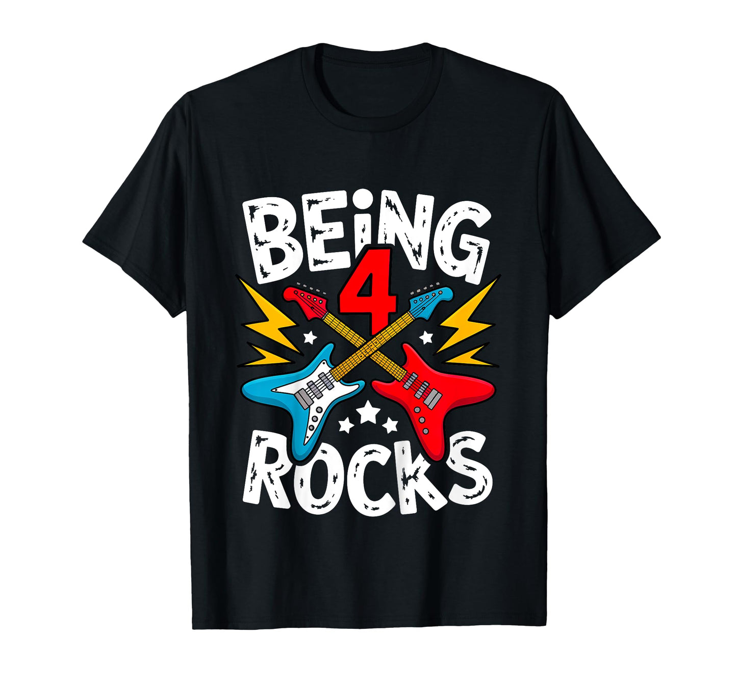 Kids Being 4 Rocks Electric Guitar Birthday Party T-Shirt