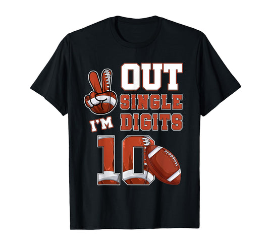 Funny Double Digits Birthday Football 10th Birthday Boy Kids T-Shirt