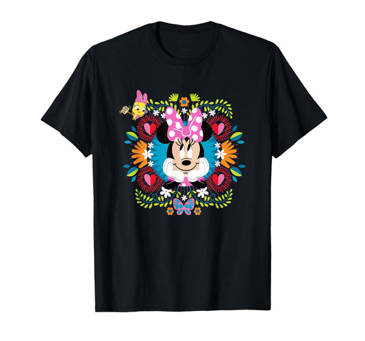 Disney Minnie Mouse Vintage Polka Dot Floral Frame T-Shirt