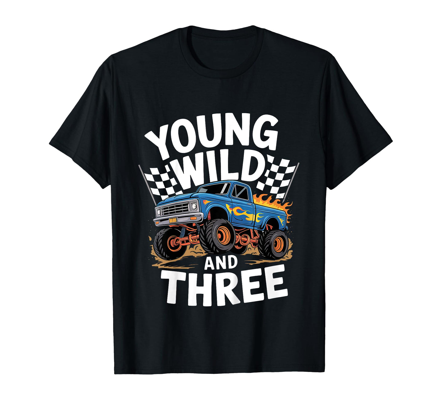 Kids 3rd Birthday Monster Truck Young Wild And Three 3 Year Old T-Shirt