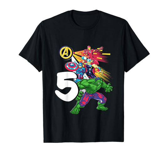 Marvel Super Heroes Avengers 5 Year Old Fifth Birthday T-Shirt