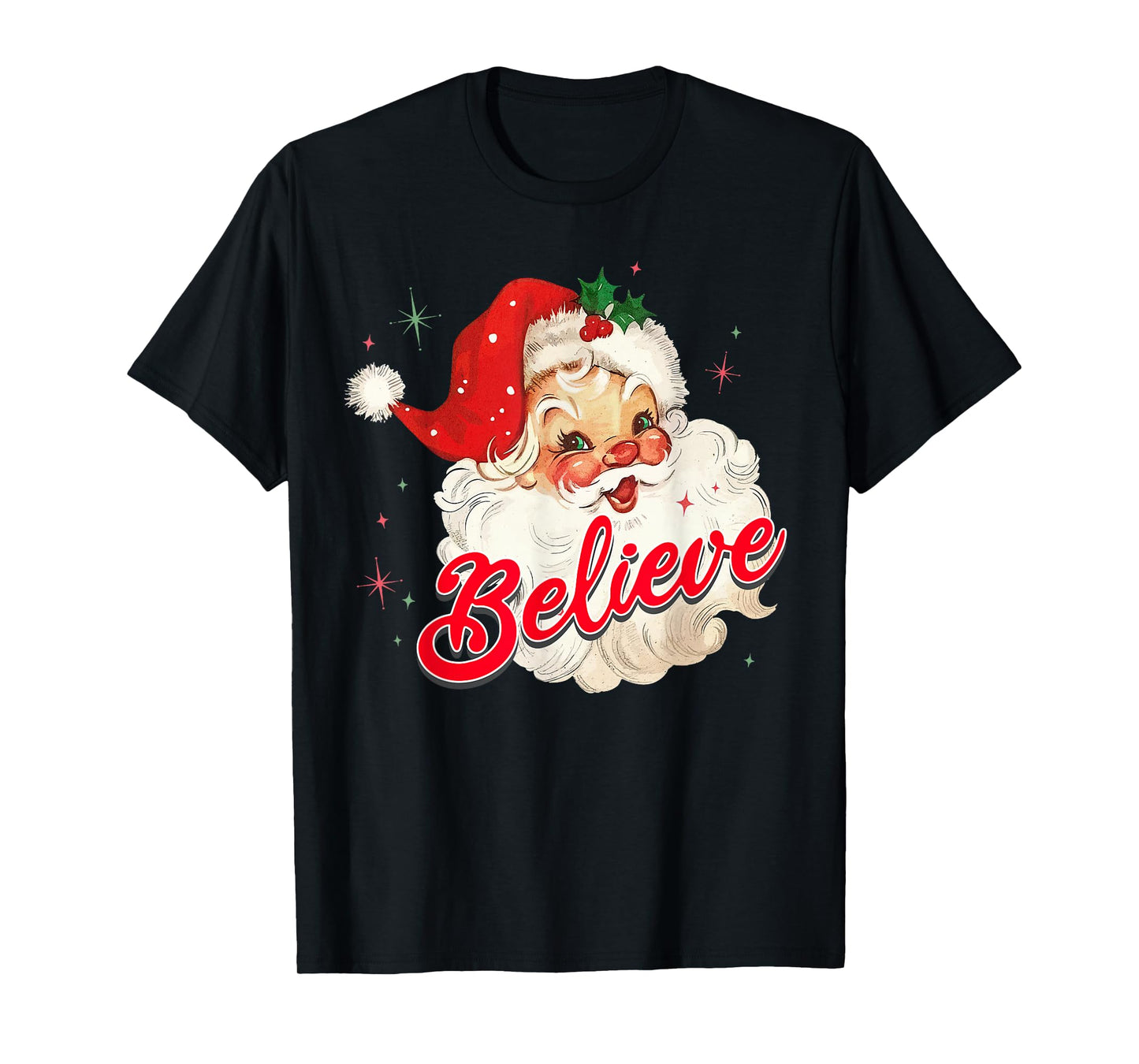 Vintage Santa Claus Believe Christmas Women Boys Girls T-Shirt
