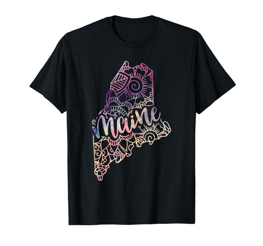 Maine Mandala Flowers Hippy Boho Ornate Yoga Men Women T-Shirt