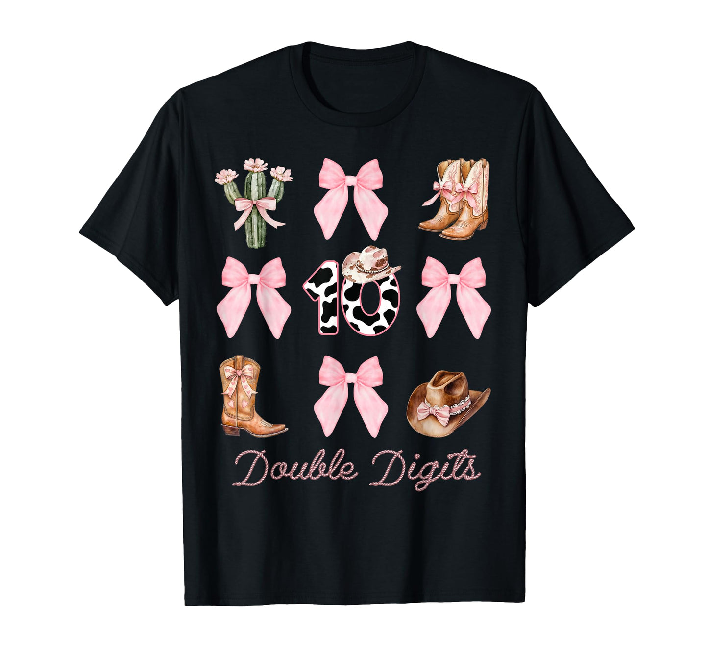10th Birthday Girl Cowgirl Coquette Bow Rodeo Western Bday T-Shirt