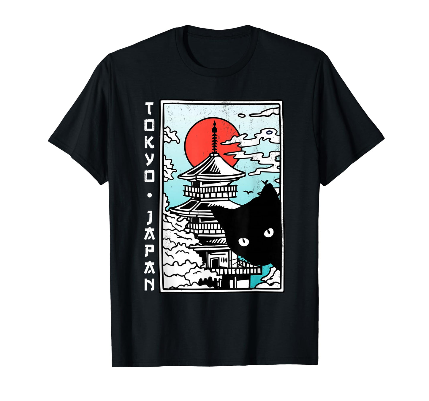 Tokyo Japan Shirt Cute Kawaii Japanese Temple Black Cat T-Shirt
