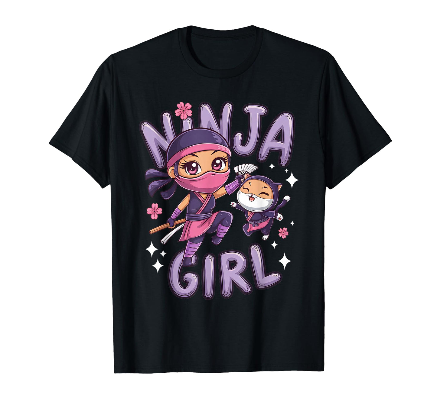 Ninja Girl Funny Birthday Party Ninjas Warrior Cat Lover Kid T-Shirt