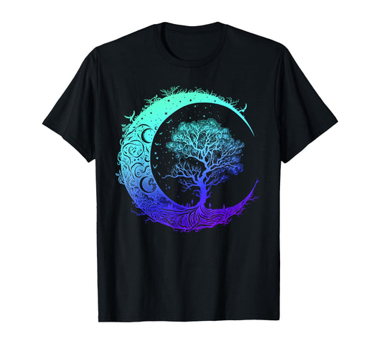 Tree of Life Crescent Moon Mandala Chakra Yoga Indigo T-Shirt