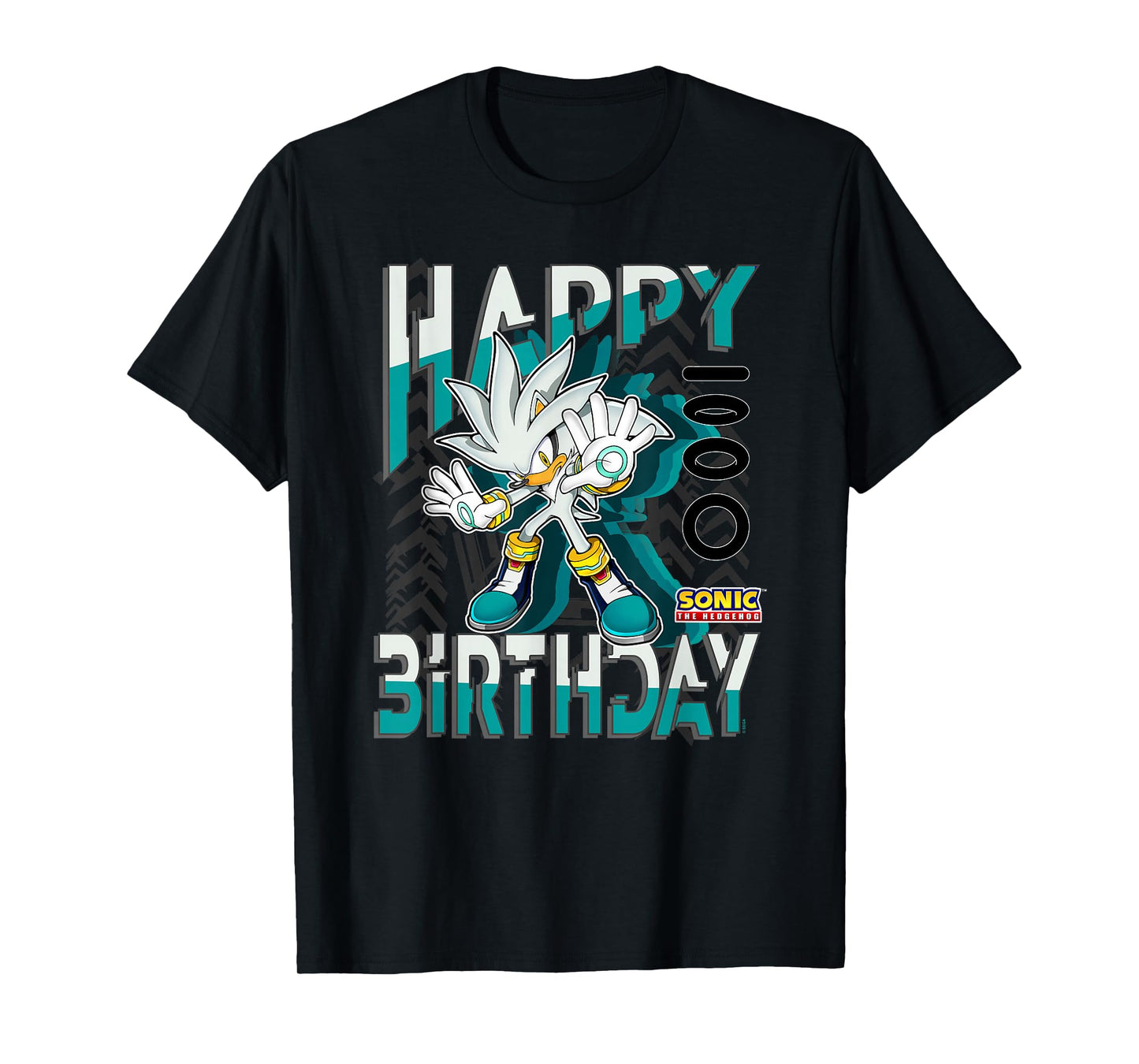 Sonic The Hedgehog Happy Birthday Silver Grid Chest Poster T-Shirt
