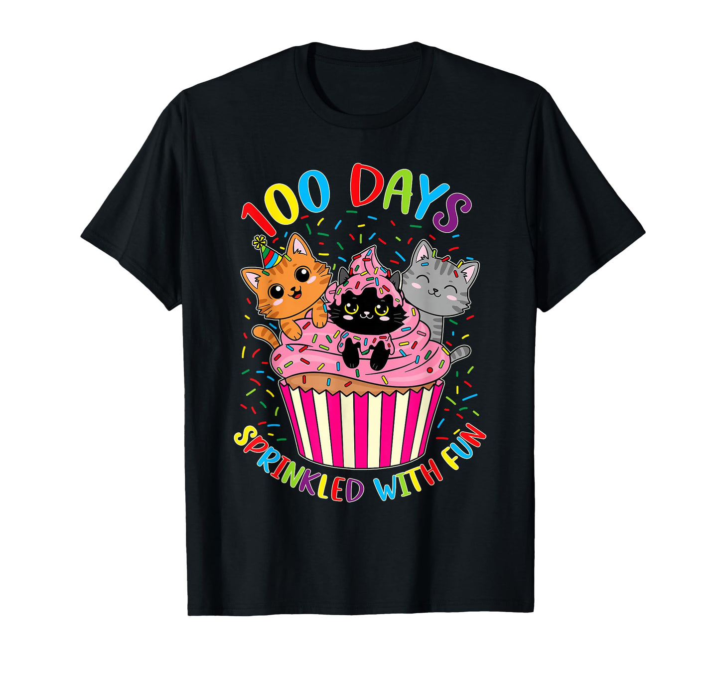 100th Days of School Shirt for Girls Cute Cats Cupcake T-Shirt