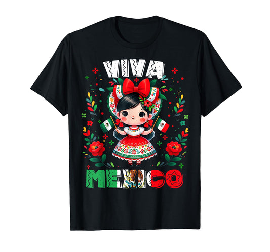 Viva Mexico Mexican Girl Flag Independence Day Girls Kids T-Shirt