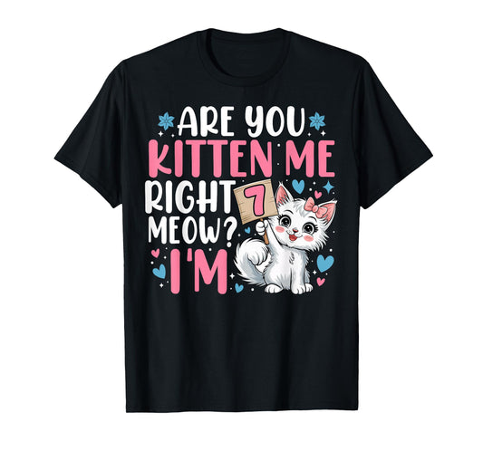 7th Birthday Tee Girl 7yr Seven 7 Year Old Kitten Cat Bday T-Shirt