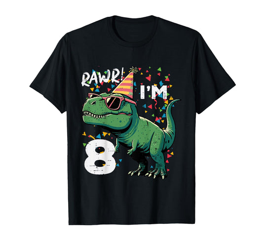 Kids 8th Birthday Trex Rawr Im 8 Years Old Bday Dino Boys Kids T-Shirt