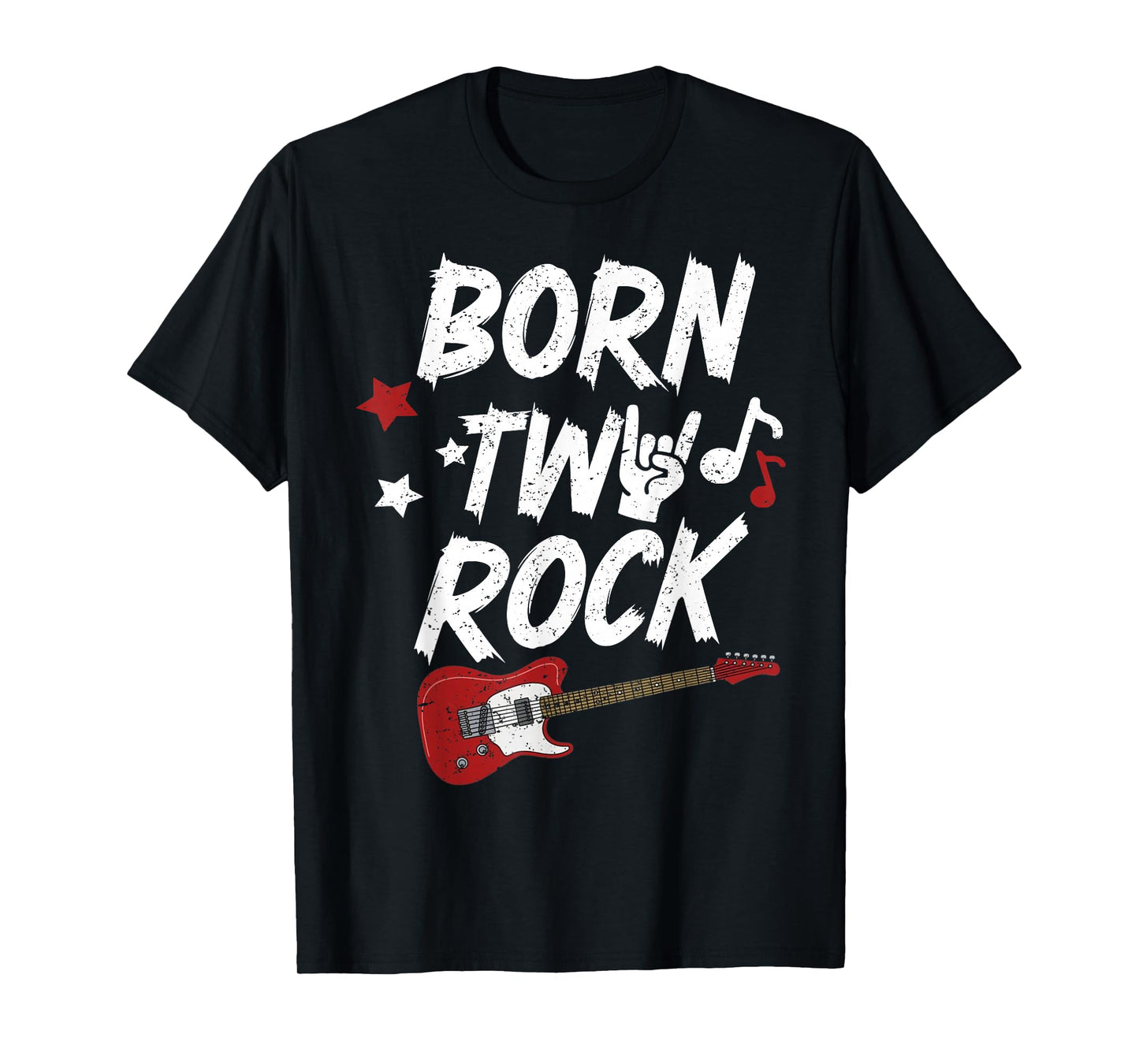 Kids 2nd Birthday Guitar Born Two 2 Year Old Rock Bday Boys T-Shirt