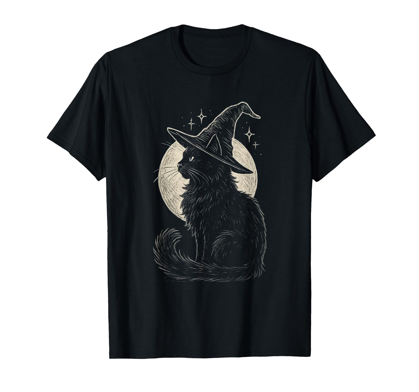 Cute Black Cat Witch Hat Moon Retro Coquette Boho Halloween T-Shirt