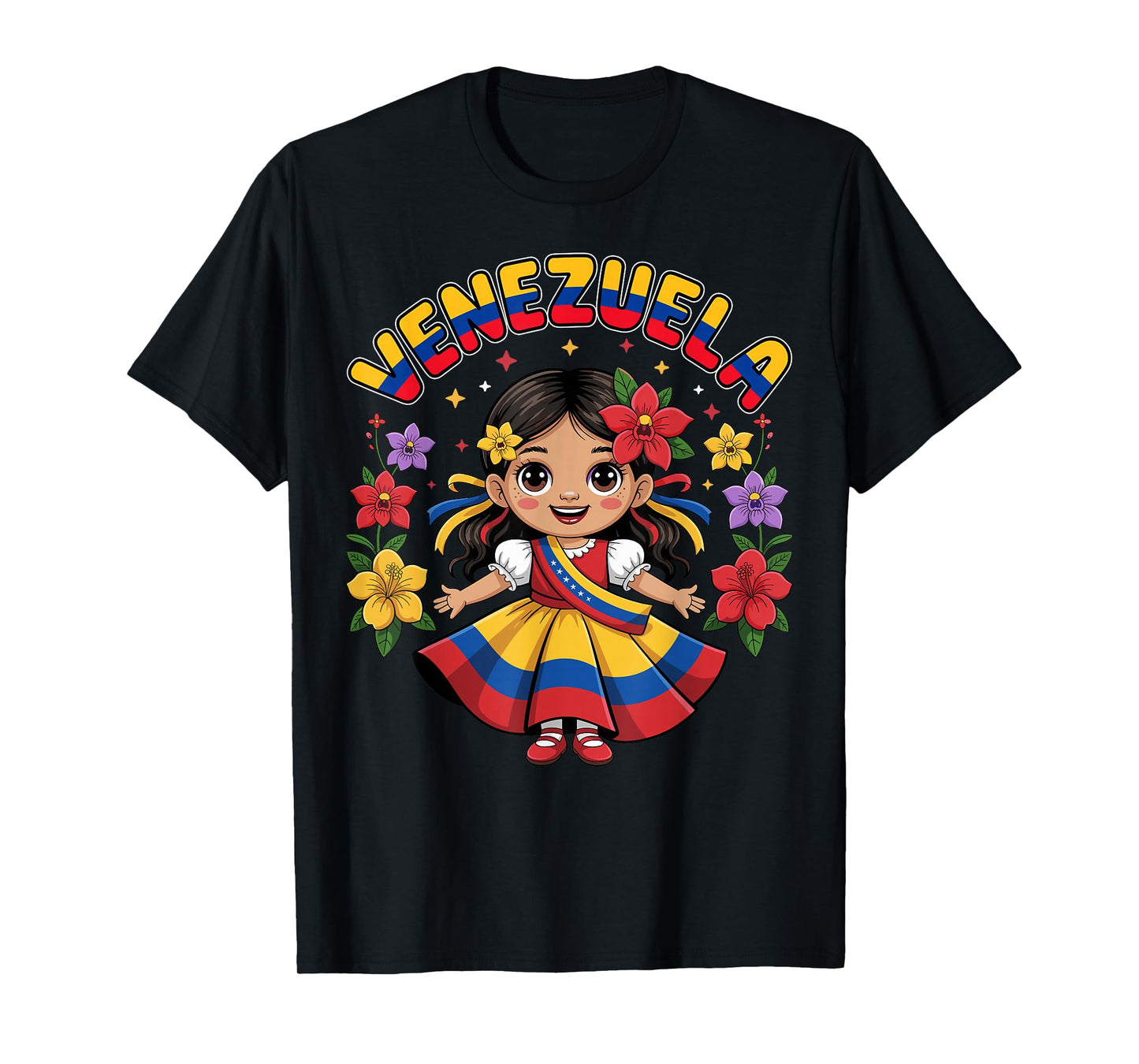 Cute Venezuela Girl Traditional Dress Colorful Art Kids T-Shirt