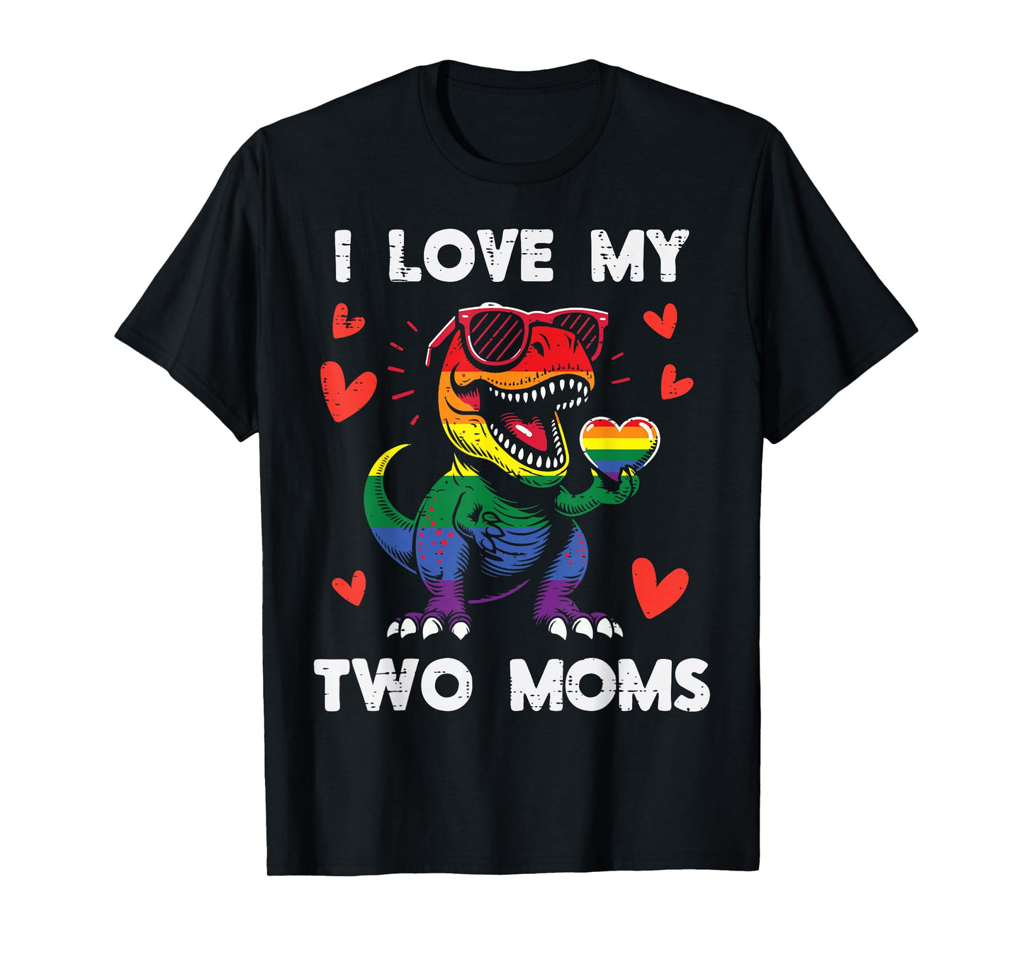 Gay Pride I Love My Two Moms Dino LGBTQ Ally Rainbow Kids T-Shirt