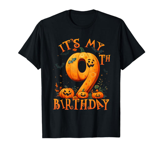 Boo It's My 9th Birthday Halloween Pumpkin 9 Years Old T-Shirt