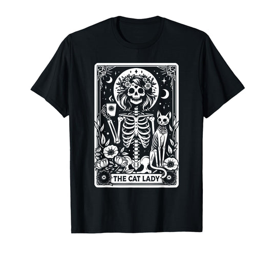 The Cat Lady Tarot Cards Skeleton Coffee Cat Tarot Card T-Shirt