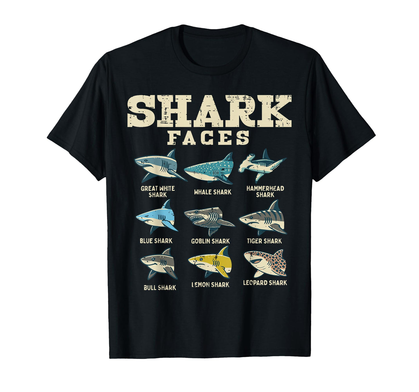 Shark Faces Species Sea Creature Ocean Life Men Women Kids T-Shirt