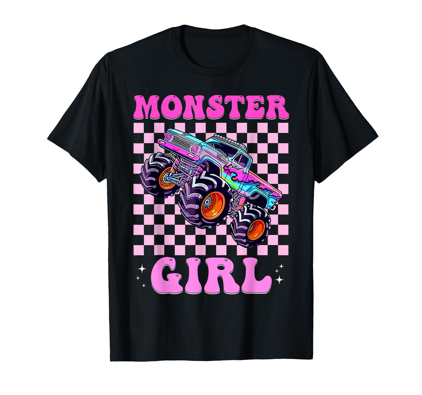 Kids Monster Truck Girl Pink Monster Trucks Lover Mom Groovy T-Shirt