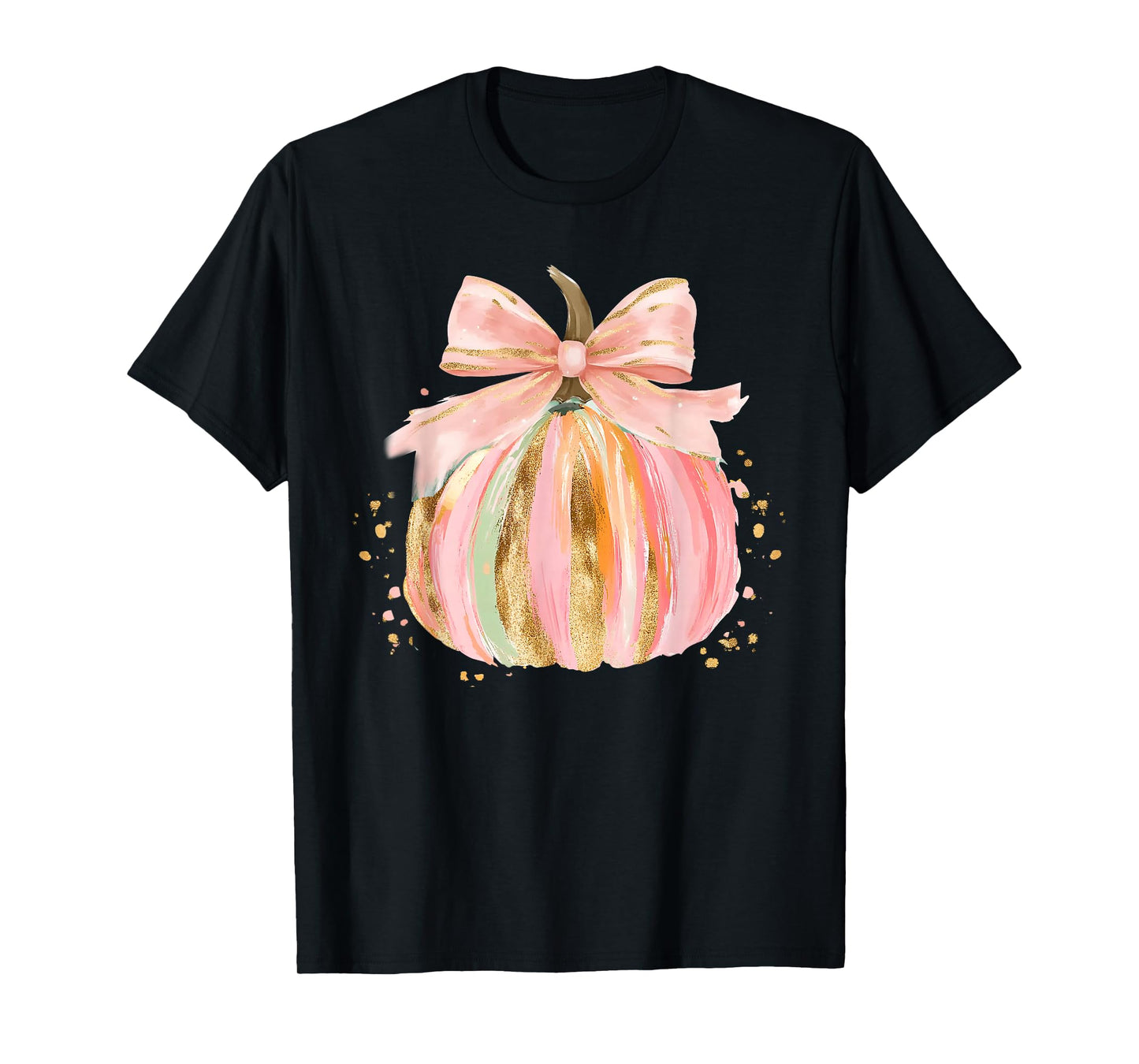 Pumpkin Season Coquette Bow Thanksgiving Autumn Fall Leaves T-Shirt