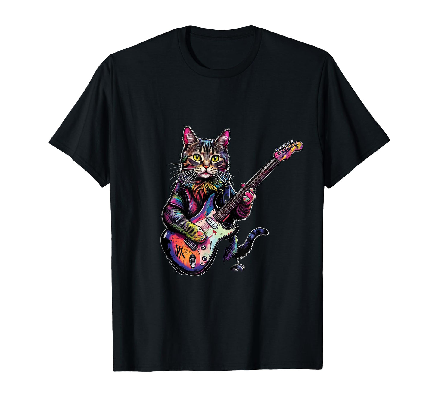 Funny Cat Playing Guitar Rock and Roll Gifts Men Women Kids T-Shirt