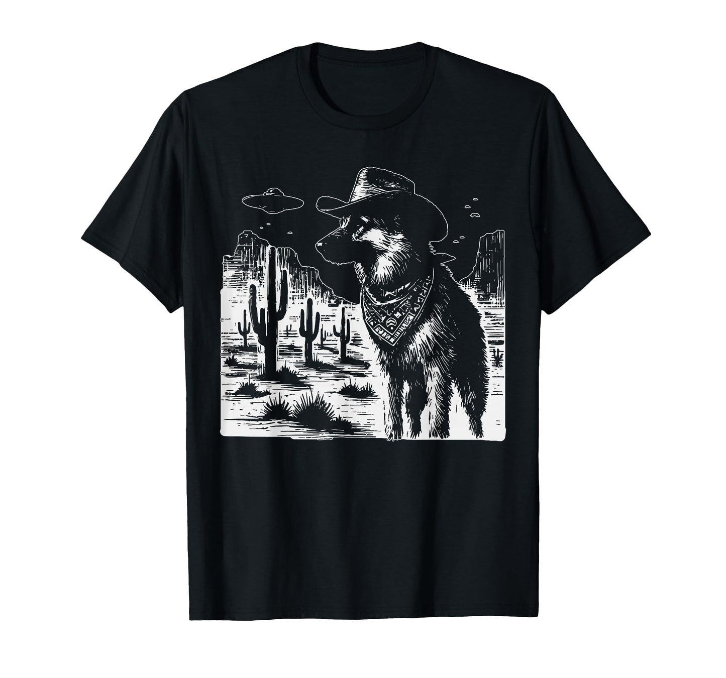Vintage German Shepherd Cowboys UFO Western Funny Dog T-Shirt