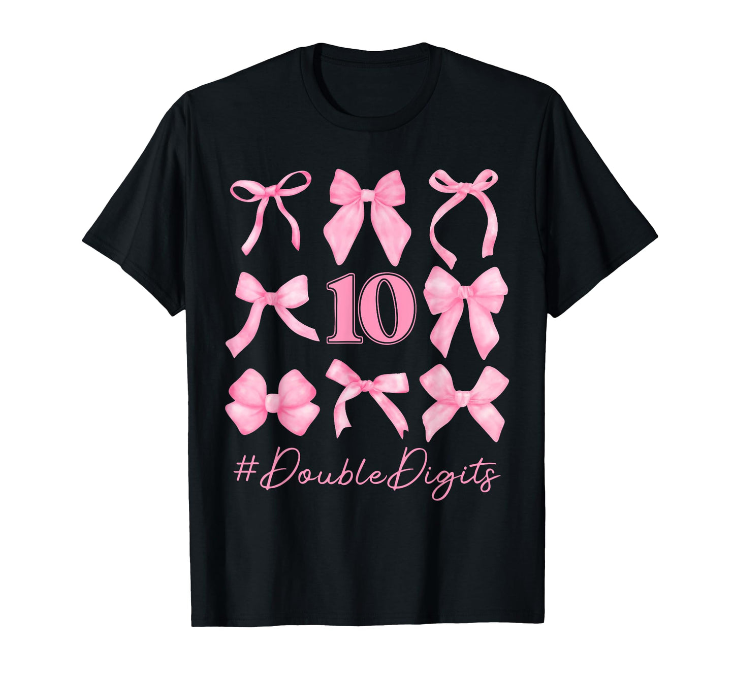 Cute Double Digits Birthday Girl 10th Birthday Coquette Bow T-Shirt