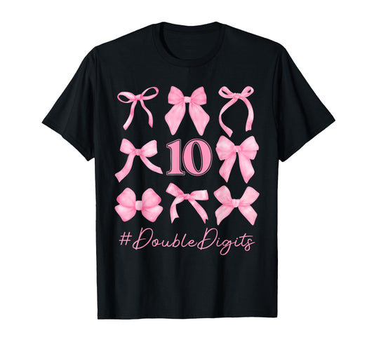 Cute Double Digits Birthday Girl 10th Birthday Coquette Bow T-Shirt