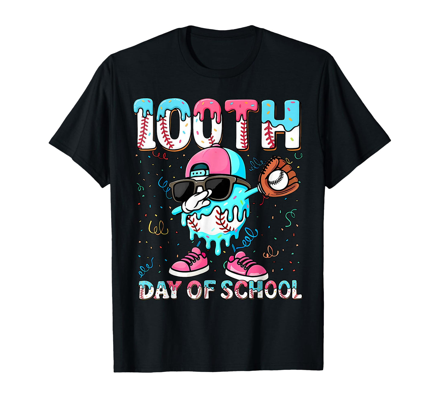 Dabbing Drippy 100th Days of School Baseball Ice Cream Drip T-Shirt