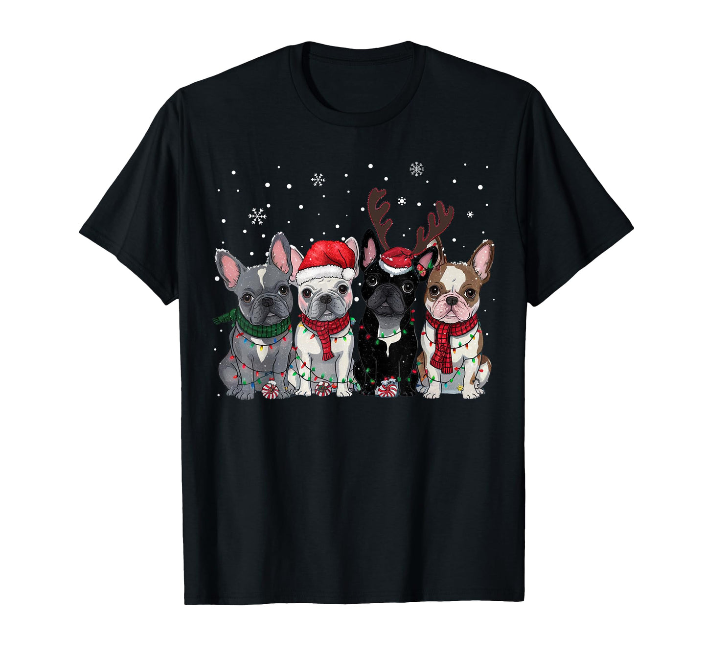 Christmas Lights French Bulldogs Xmas Frenchie Dog Men Kids T-Shirt