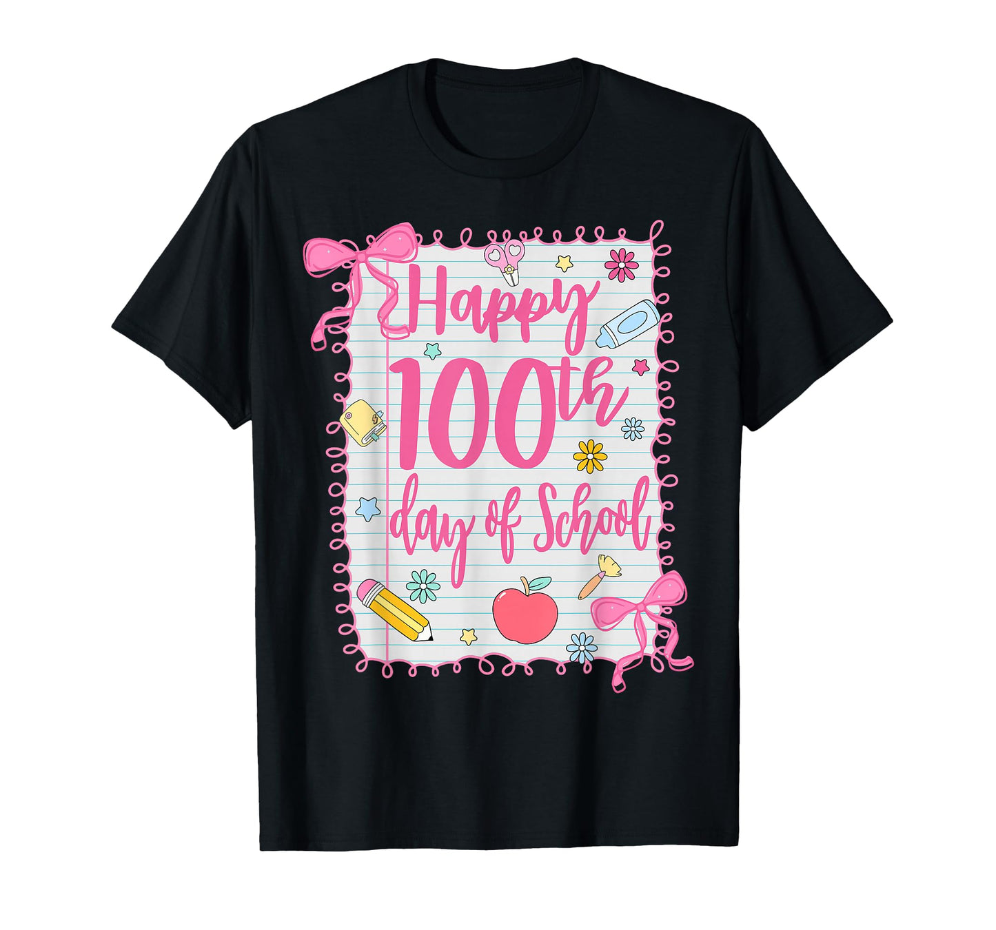 Happy 100th Day of School Coquette Girl Bow 100 Days Teacher T-Shirt
