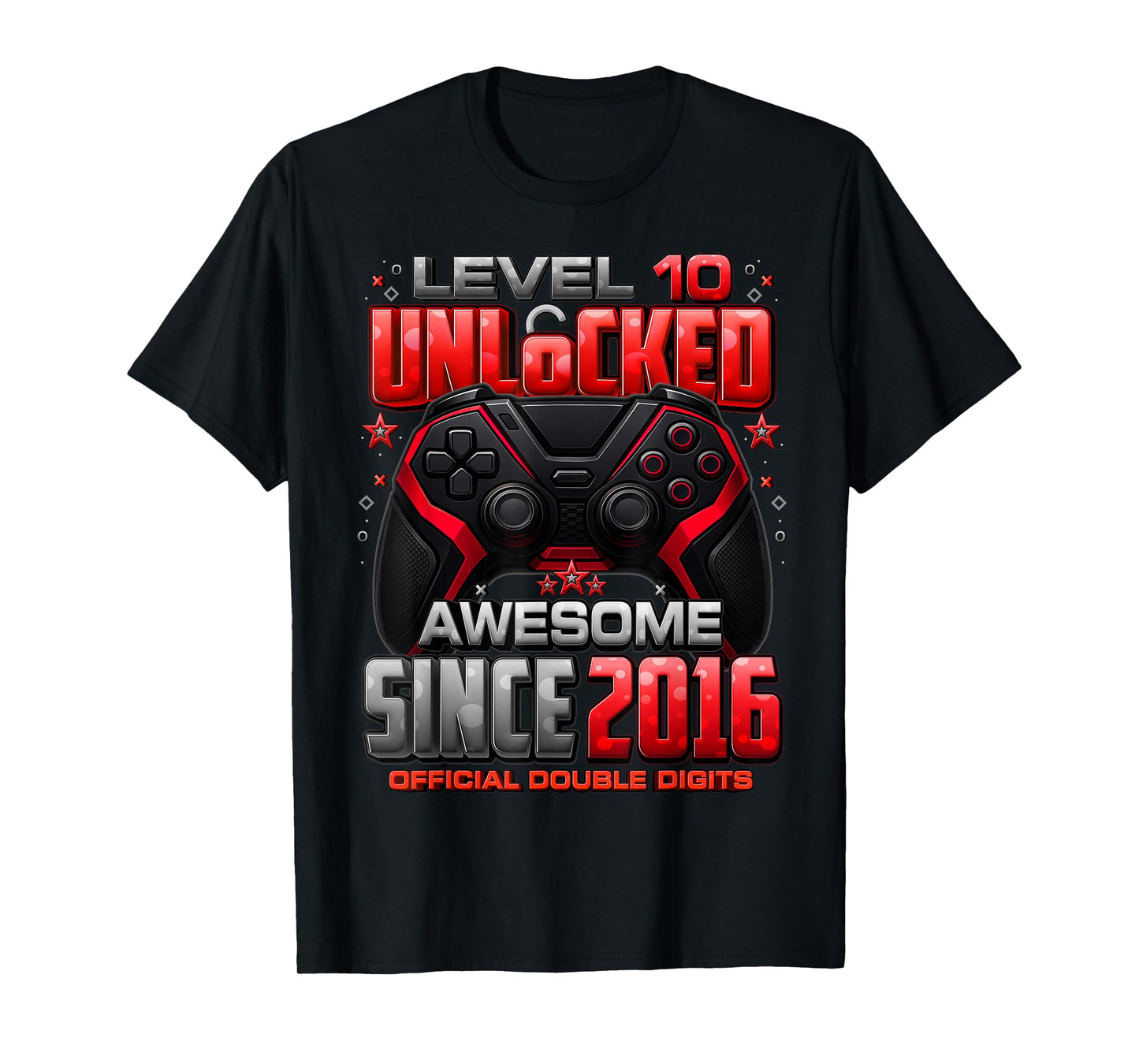 Level 10 Unlocked Awesome Since 2016 10th Birthday Gaming T-Shirt