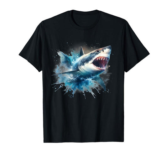 Cool Watercolor Great White Shark Open Jaw T-Shirt