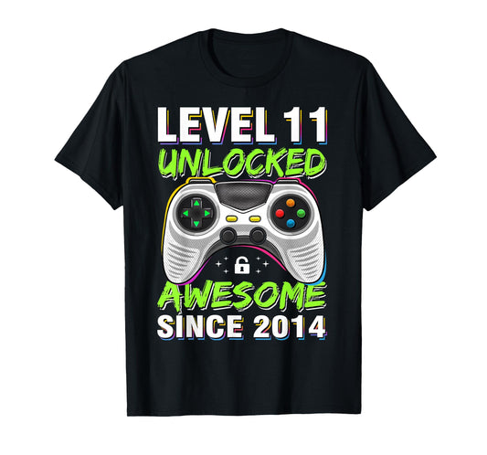 Level 11 Unlocked Awesome Since 2014 11th Birthday Gaming T-Shirt