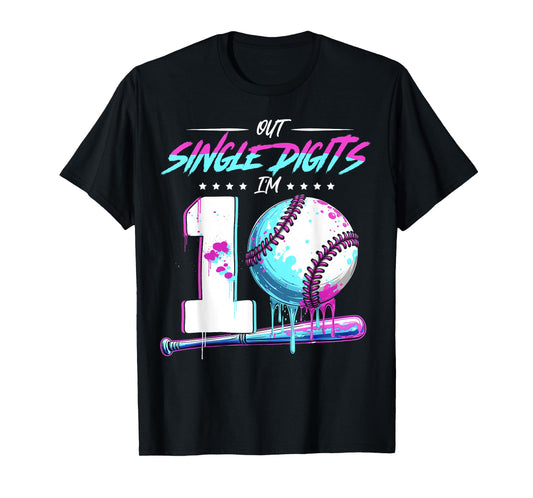 Baseball 10 Years Old Birthday Double Digits 10 Birthday Boy T-Shirt