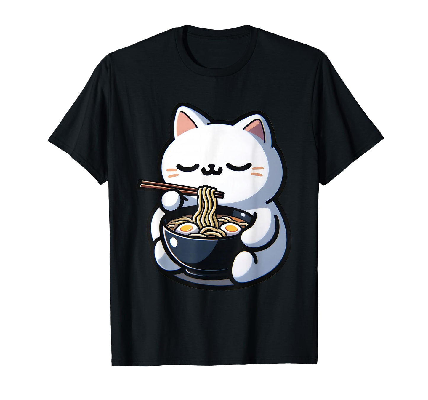 Cat Eating Ramen Noodles Kawaii Anime Japanese Cute Neko T-Shirt