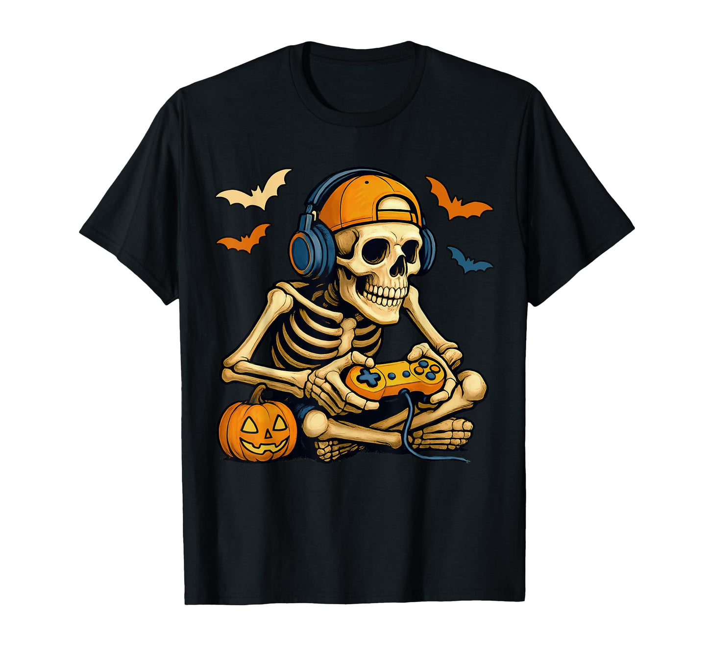 Spooky Skeleton Playing Video Games, Halloween Day Gamer T-Shirt