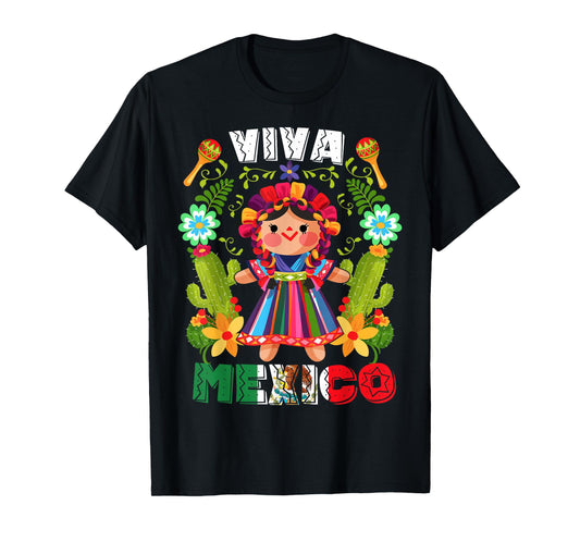 Viva Mexico Mexican Girl Flowers Independence Day Girls Kids T-Shirt
