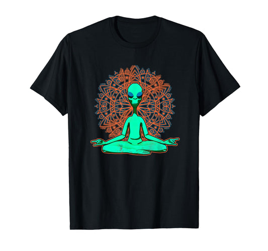Green Alien Shirt UFO Mandala Meditation Zen T-Shirt