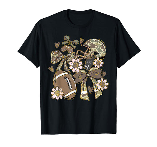 Touchdown Football Game Day Thanksgiving Camo Coquette Bow T-Shirt
