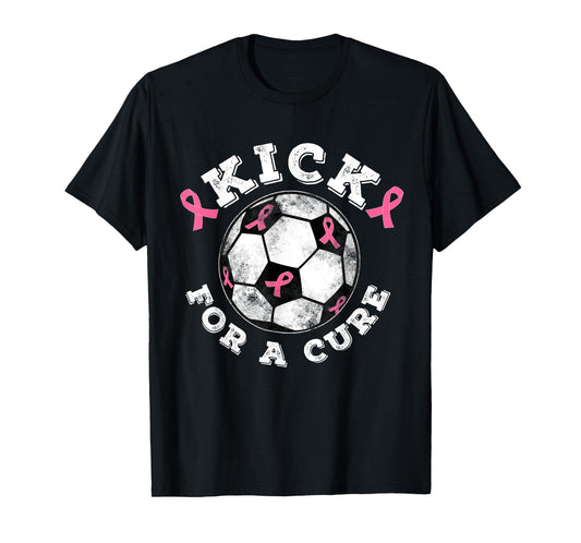 Kick For a Cure Pink Ribbon Breast Cancer Awareness Soccer T-Shirt