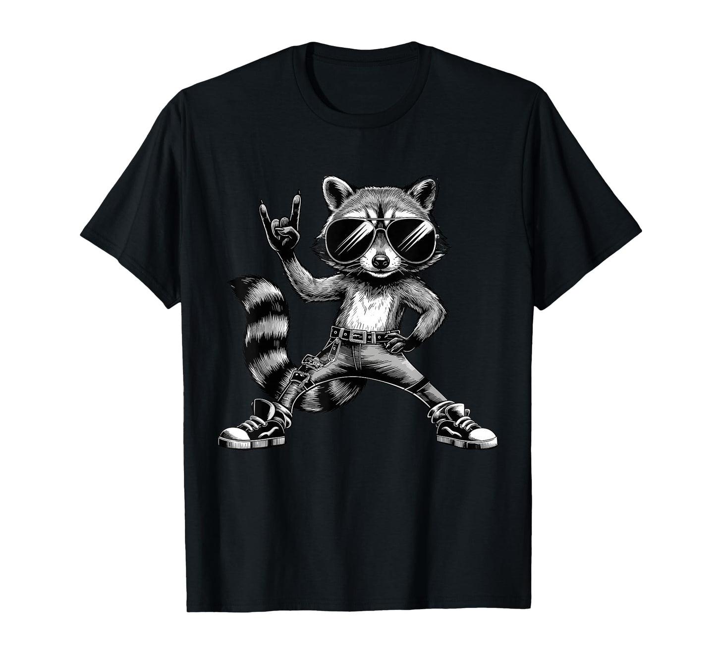 Retro Raccoon Rock Music Men Kids Women T-Shirt