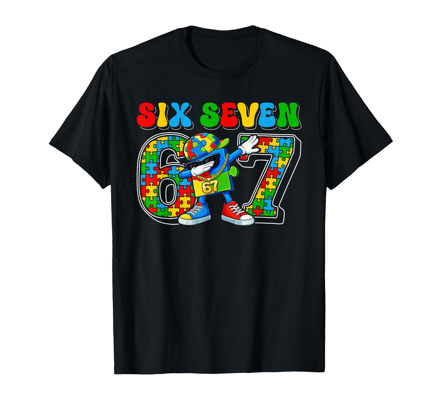 Six Seven Autism Awareness 67 Meme Autism Puzzle Kids Boys T-Shirt