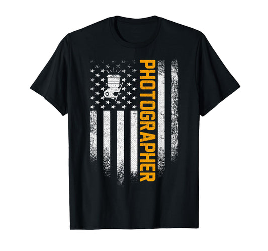 Vintage USA Photographer American Flag Photography Patriotic T-Shirt
