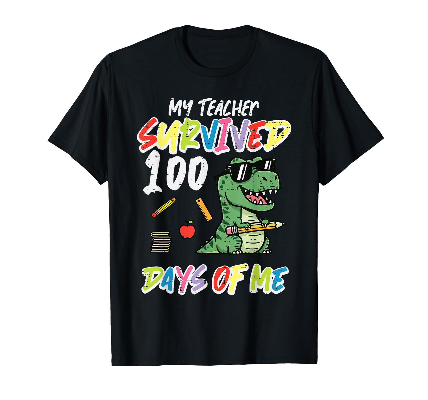 Teacher Survived 100 Days Me Dino 100th Day School Boys Kids T-Shirt