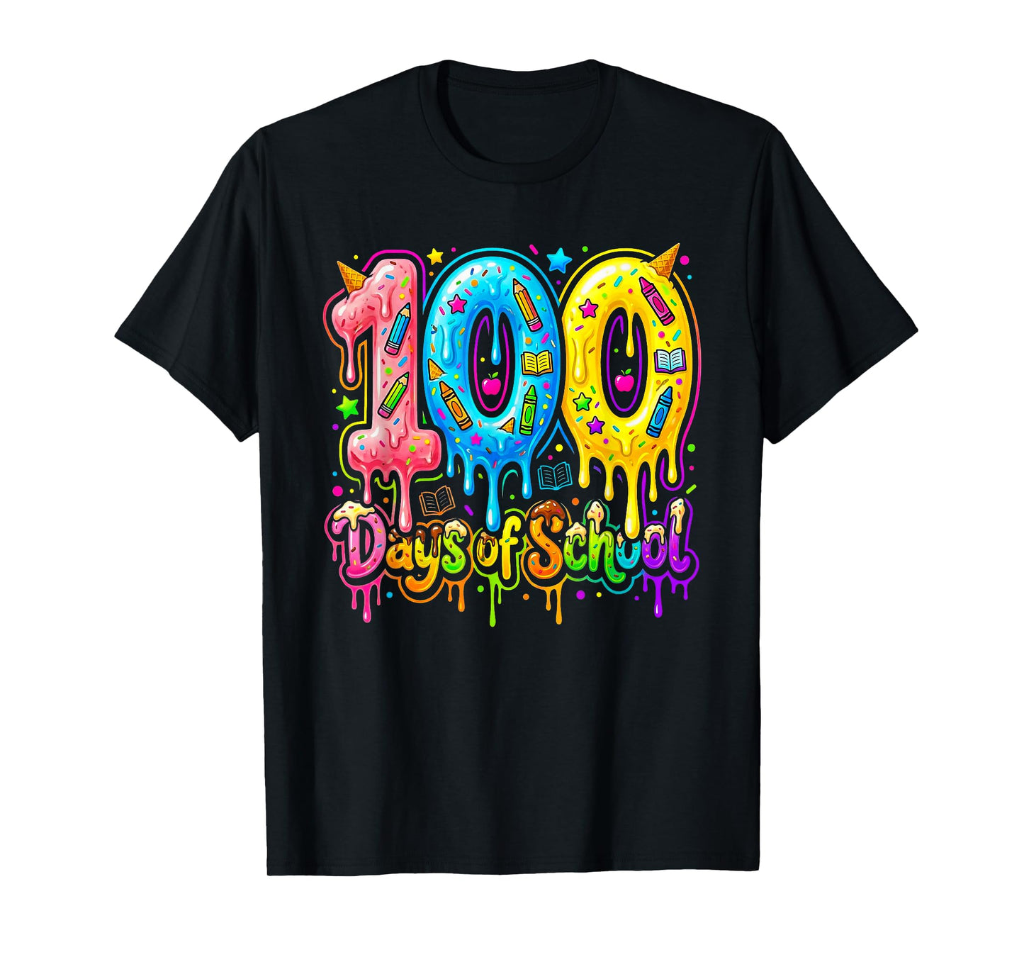 100 Days of School Ice Cream Drip Fun 100 Days Kids Teachers T-Shirt